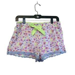 Victoria's Secret Pajama Lounge Shorts Womens S Floral Green Pink Lace Coquette